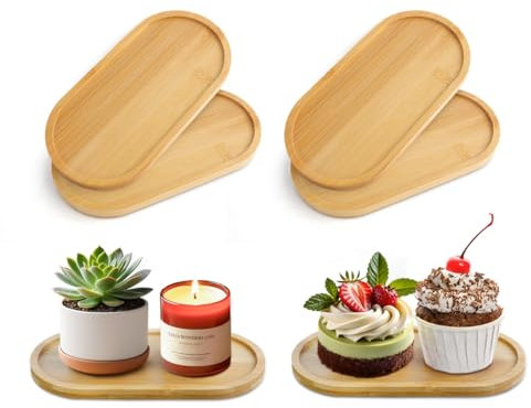 6 PCS Vassoio Legno in Legno Vassoio, Bambù Vassoio Ovale, Vassoio da Portata Mini per Sottovaso,Torte, Caffe, Frutta 17,5 x 8,8 x 1cm