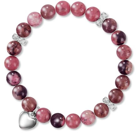 AULEEP Pink Perlenarmband für Damen, Geschenk für Freundin Armbänder Damen Freundinnen Geschenks für Beste Freundin, Inspirierende Heilsteine Energie Herz Charme 8mm Rosa Armband