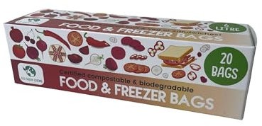 Eco Green Living 6 Litre Plastic Free Freezer Storage Food Bags, Tie Top Storage with Labelling Space 80 Bags