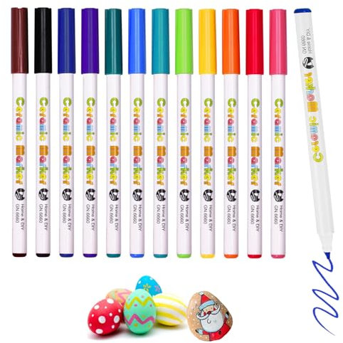 JIEYUCHU 12 Stück Acrylstifte Set, Acrylic Marker, Glas und Porzellanstifte auf Wasserbasis, Marker Stifte Set für zum Bemalen Keramik, Glas, Steine, Ostern und Weihnachte