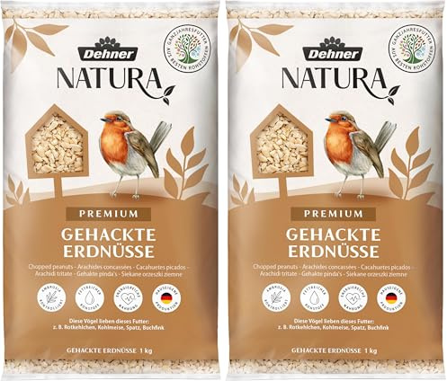 Dehner Natura Premium Wildvogelfutter, gehackte Erdnüsse schalenfrei, Ganzjahresfutter proteinreich/energiereich, hochwertiges Vogelfutter für Wildvögel, 1 kg (Packung mit 2)