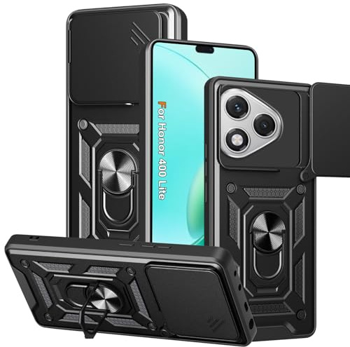 Yutwo Handyhülle für Honor 400 Lite 5G, Hülle für Honor 400 Lite 5G Kameraschutz Schutzhülle 360 Metall Ring Halter Stoßfest Handyhülle - Schwarz