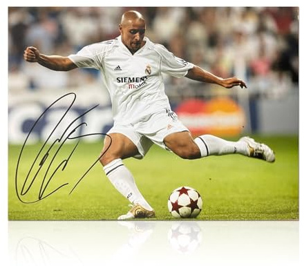 Exclusive Memorabilia Roberto Carlos Signed Real Madrid Football Photo
