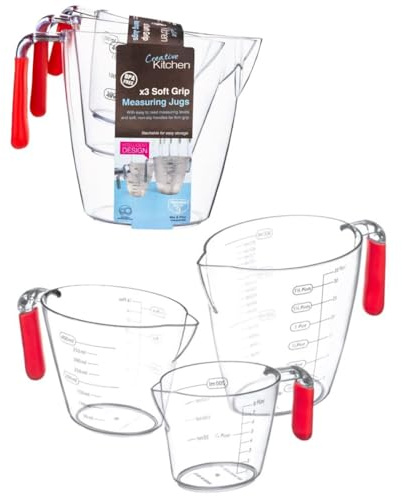 Home Fittings ® 3pc Measuring Jug Set, First 200ml, 400ml, 900ml Choice, Silicon Grip 15 x 8 x 11 cm (Pack of 3)