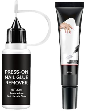 Nail Glue Remover and Press On Nail Glue Kit,Long-Lasting Bond Fast-Drying Easy Application Ideal for At-Home Nail Art