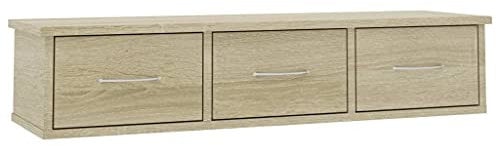 vidaXL Wand Schubladenregal mit 3 Schubladen Wandregal Wandschrank Hängeschrank Wandgarderobe Hängeregal Sonoma-Eiche 88x26x18,5cm Holzwerkstoff