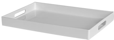 Argon Tableware Rectangular Metallic Serving Tray - White - 34.5 x 30cm - Melamine - With Handles - Ideal for Home & Professional Use