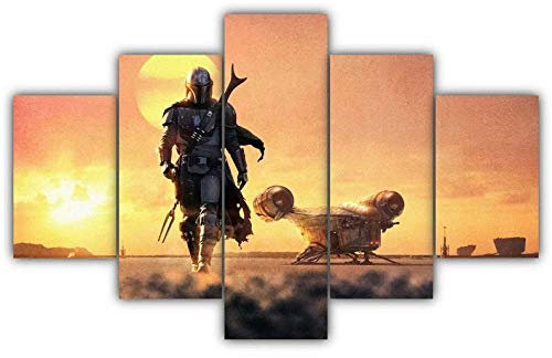 Yywife 5 Teile Bild Auf Leinwand Leinwandbilder Star Wars Mandalorianer Mando Pedro Wandkunst Tapete Dekorative Wandbild Für Wohnzimmer Home Decor 150 * 80 cm (Mit Rahmen)