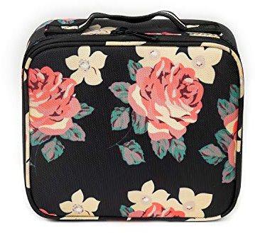 Kosmetiktasche Klein Damen Portable Reise Kosmetikkoffer Make Up Tasche Professionelle Schminkkoffer Makeup Organizer Schminktasche Beauty Case Wasserdicht mit Einstellbaren Teiler(Blumen-Stil)