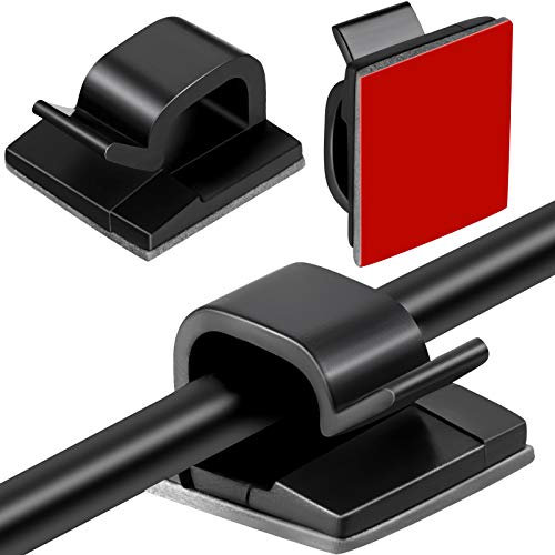 60 Stück Outdoor Kabelclips mit Klebeband Licht Klammern Deko Clips Selbstklebend Haken Draht Halter Klebehaken für Lichterkette Befestigung (Schwarz und Rot, Mittel)
