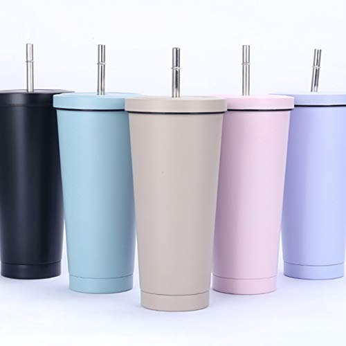 Malidily 750ml/25oz Edelstahl Becher mit Strohhalm und Deckel, BPA Free Vakuum Isolierte Thermobecher, Kaffeebecher to go, Travel Mug, Isolierbecher für Eiskaltes oder Warmes Trinken (Hellgrau)