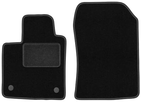 Velours-Fußmatten vorne passend für Renault Twingo II 2007-2014, Schwarz | passend für Schrägheck; Velours-Teppich (Polypropylen), ca. 6,5 mm; rutschfest, runde Befestigungen (Typ RN)