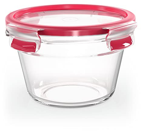 Tefal Masterseal Fresh Verre, Boîte alimentaire ronde 0,9 L, Conservation des aliments, Empilable, Compatible four et congélateur N1040410, Transparent