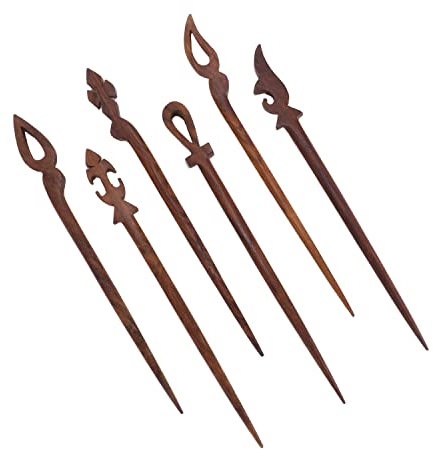 Zap impex 6 Stück Haarstäbchen aus Holz Haarspangen Vintage japanische Haarnadeln für Rollen, Haarnadeln für Frauen, langes Haar, Chignon-Maker (braun) (verschiedenes Design) (Einzelstock)
