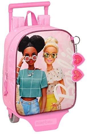 BARBIE GIRL - Mochila Guardería con Carro Safta, Ideal para Niños de Diferentes Edades, Cómoda y Versátil, Calidad y Resistencia, 22x10x27 cm, Color Rosa