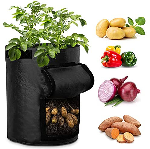 AIYONG 10 Gallonen Kartoffel Pflanzsack, 38L Pflanzsäcke Kartoffeln Set mit Klettfenster, Schwarz Strapazierfähiger Stoff mit Griffe für Tomaten, Pflanzbeutel für Gemüse Blumen Früchte (35 x 45 cm)