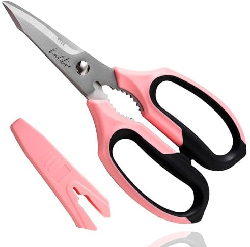 Beaditive Multi-Purpose 8 Kitchen Shears - Detachable, Serrated Blades, Japanese Stainless Steel - Ergonomic Handle, Protective Cover - Dishwasher Safe