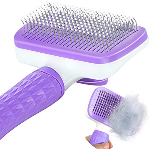 Garstor Dog Cat Brush Comb for Shedding and for Indoor Cats, Self Cleaning Pet Brush for Grooming Long Short Haired, Rabbit Remove Loose Fur and Undercoat