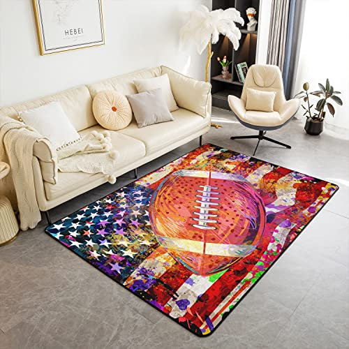 richhome American Football Area Teppich 100x150,Sport Spiele Thema Dekor Nicht Verschütten Teppich, Rugby Amerikanische Flagge Graffiti Dekorative Teppich für Spielzimmer Esszimmer