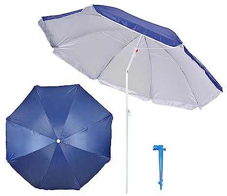 H HANSEL HOME Sombrilla Playa Inclinable de Acero Parasol Playa Plegable Protección Solar - 180cm, Azul Oscuro, con Soporte