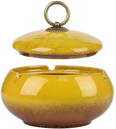Aschenbecher für Draussen Windaschenbecher keramik mit Deckel Sturmaschenbecher Outdoor Groß Zigarrenaschenbecher für Raucher Desktop Aschenbecher für die Inneneinrichtung(Farbverlauf Gelb)