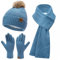 Bequemer Laden Damen Winter Warm Mütze Touchscreen Handschuhe und Lang Schal Set mit Dick Fleece Gefütterte, Thermo Wintermütze Strickmütze Beanie Schals Winterhandschuhe Strickhandschuhe, Denim Blau
