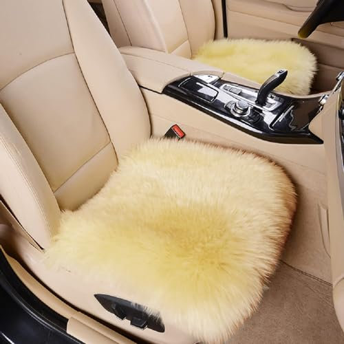 Big Ant Lammfell Sitzkissen Auto, Weiche Kunstfell Sitzauflage, Langes Fleece Warmer Sitzkissenbezug, Universell Sitzpolster für Autositz, Bürostuhl und meisten Stühle - Beige