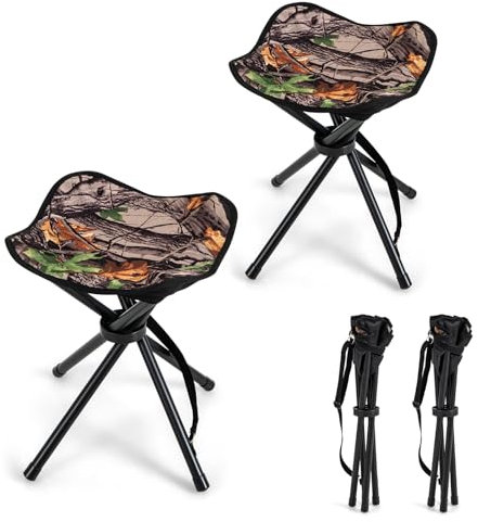 COSTWAY Set di 2 Sgabelli da Caccia Treppiede Pieghevoli, Sgabello da Esterno Pieghevole Leggero con Tracolla, Sgabello Treppiede Portatile per Campeggio, Caccia, Pesca, Viaggi, Carico Massimo 150 kg