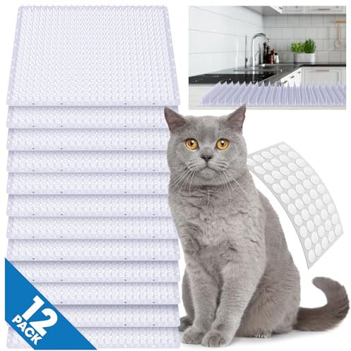 Petfolio 12 Pack Upgraded Scat Mat For Cats - 16 x 13 Inch Cat Repellent Mat With Uneven Spikes Is An Effective Pet Training Mat Device For Cat Repellent Indoor & Outdoor To Deter Cats & Other Animals