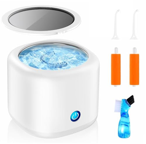 Wuven Limpiador ultrasónico para dentaduras postizas Invisalign, protector bucal, alineador, bandejas de blanqueamiento, limpiador ultrasónico portátil de 43 kHz, 180 ml, limpiador ultrasónico de