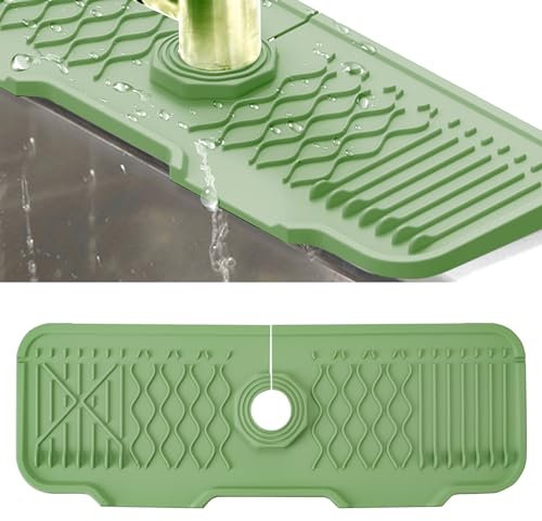 Veki Alfombrilla de Silicona para Grifo, Protector Salpicaduras de Fregadero, Bandeja de Recogida de Goteo, Tapete Absorbente para Fregadero para Proteger Encimera de Cocina y Baño (43 cm, Verde)