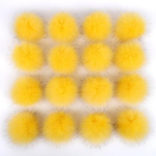 6 Stück 15-18cm Kunstfell Pompons, Kunstfell Bommeln zum Basteln, Künstliche Fellbommel Flauschige Bommel Pom Pom zum Basteln DIY Kreative Handwerk Mützen Handschuhe Tasche Anhängern Dekor,Gelb