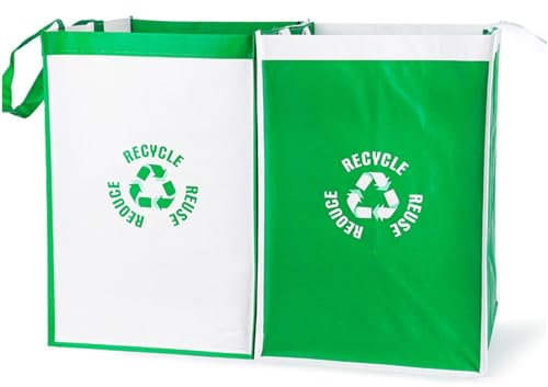 Recycling Garbage Bags 2pcs Recycling Bag Recycle Waste Bag for Recycling Plastic, Glass, Paper and Cardboard with Handles and Recycling Guide