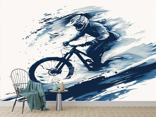 Tapete Wandbild 3D Fototapete Extremsport-Mountainbike-Junge Vliestapete Wandtapete Foto für Modernes Design der Fernseh Hintergrund Wand-Kunst-Deko, 250x175 Cm