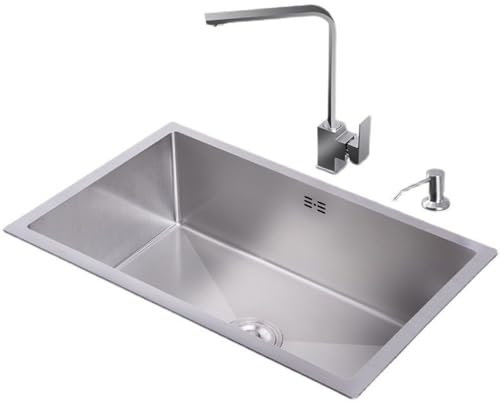 Lavello da cucina, lavello da cucina in acciaio inox, lavello in acciaio inox con scarico e raccordi, 2 fori preforati, A,70 * 40cm