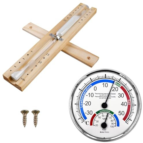 Reloj De Arena Para Sauna De 15 Minutos Con Higrotermógrafo, Reloj De Arena De Sauna, Temporizador De Arena Giratorio Para Sauna, Reloj De Sauna Blanco Montaje En Pared Para Todos Los Entornos