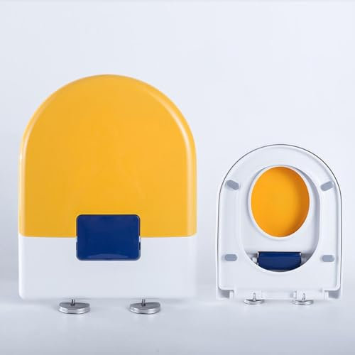 Wttfc Familiar Tapadera WC Universal En Forma De U/D,Toilet Seat FuncióN De Cierre Suave,Tapa De Inodoro con Uso Infantil,2 En 1 Tapas De Water para Adultos Y NiñOs,36 X 45 Cm,Amarillo