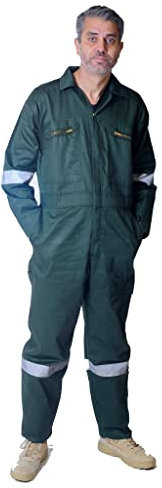Reflective Tape Boiler Suit Coverall Overalls Zip Pocket Safety Workwear (Forest Green, XXS - 31 Chest)