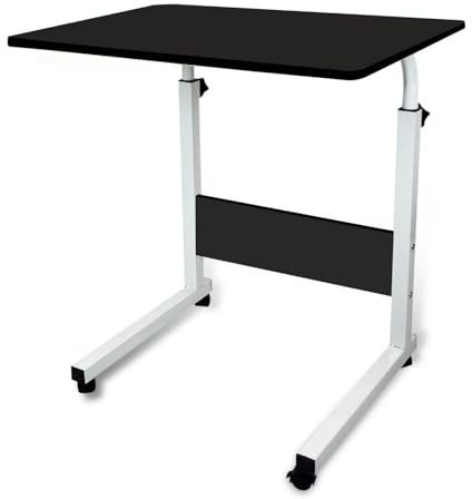 KKTECK Laptop Table with Wheels – Height Adjustable Rolling Desk for Bed Sofa Couch | Wooden Overbed Laptop Side Table for Living Room, Bedroom, Small Spaces, Mobile Workstation (Black)