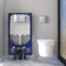 Round Rimless Wall Hung Toilet Modern Bathroom Short Projection with 1.14M Concealed Cistern Frame WC Pan UF Soft Close Seat White-36101