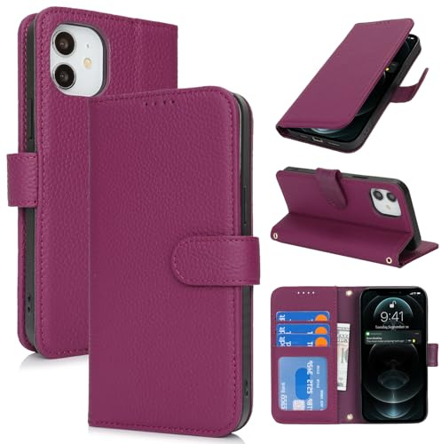 Zouzt Leather Wallet Case for iPhone 12 Mini, 4 Card Slot, Rose Purple