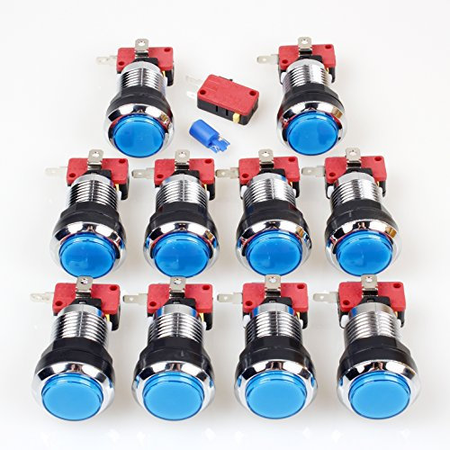 EG Starts 10x New Chrome LED Light Illuminated Push Button With 4.8mm Interface Micro Switch For Arcade Machine Games Mame Jamma Parts 12V Blue Lamp Buttons