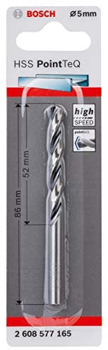 Bosch Accessories 2608577165 HSS PointTeQ (5 x 52 x 86 mm) - Punta Elicoidale per Trapano per Metallo, Acciaio, Fusione o Plastica, Grigio (Argento), Ø 5 mm