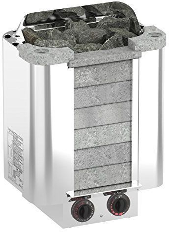 Sauna Poêle Électrique SAWO CUMULUS 8.0 kW avec unité de contrôle intégrée (NB modèle); Multi-Tension: soit monophasé ou triphasé; Boîtier en acier inoxydable avec devant en stéatite