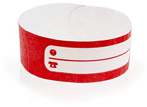 Fun Fan Line - Sets mit 100 Tyvek Papier armbändern mit Schreibzone für Kinder und ältere Menschen. Beständiger, nicht übertragbarer und wasserdichter Klebeverschluss. (Farbe Rot)