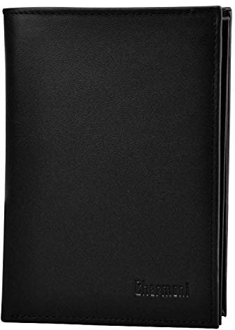 Charmoni Grand Classique Portefeuille en Cuir Protection RFID Blocage Homme (Noir 5612 Lisse)