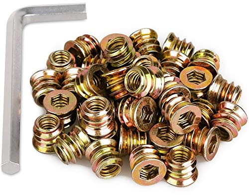40Pcs Anwenk 1/4-20 x 10mm Furniture Screw in Nut Threaded Wood Inserts Bolt Fastener Connector Hex Socket Drive for Wood Furniture Assortment (with Hex Spanner)