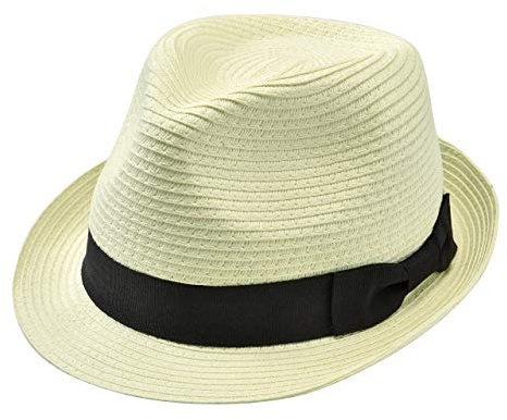 Faletony Stroh Panamahut, Sommer Fedora Sonnenhut Strohhut mit Band Faltbar Jazz Hut für Damen Herren, Beige/Kahki (Beige)