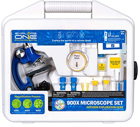 Explore Scientific Beginner Microscope for Kids - 100X, 400X & 900X Magnification, Compact Size & Sturdy Build - Perfect for at Home and School. Comes with Hard-Shell Case
