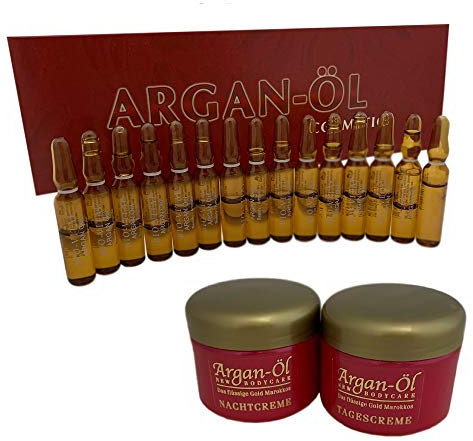 15x 1,5ml ANTI-AGING ARGANÖL Serum Ampullen | inkl. je 125ml Tag & Nacht Gesichtscreme | Feuchtigkeitscreme | Gesichtspflege | Naturkosmetik | Feuchtigskeitspflege für tägliche Anwendung